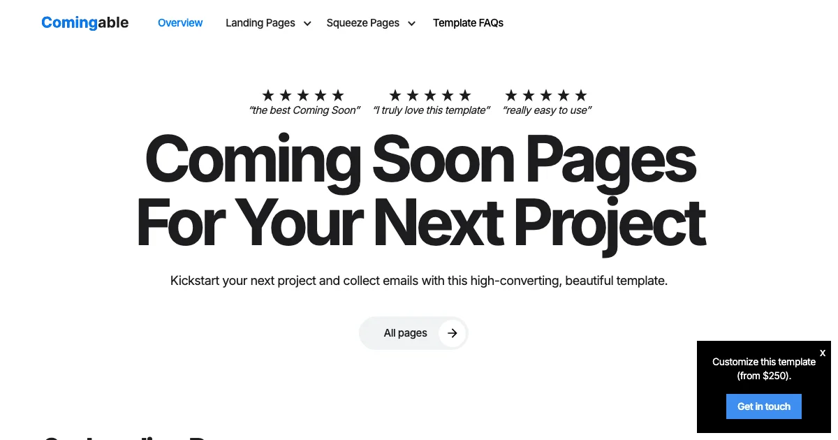 Screenshot of the Comingable theme homepage