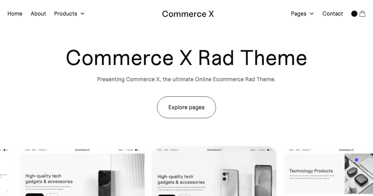 Screenshot of the Commerce X theme homepage