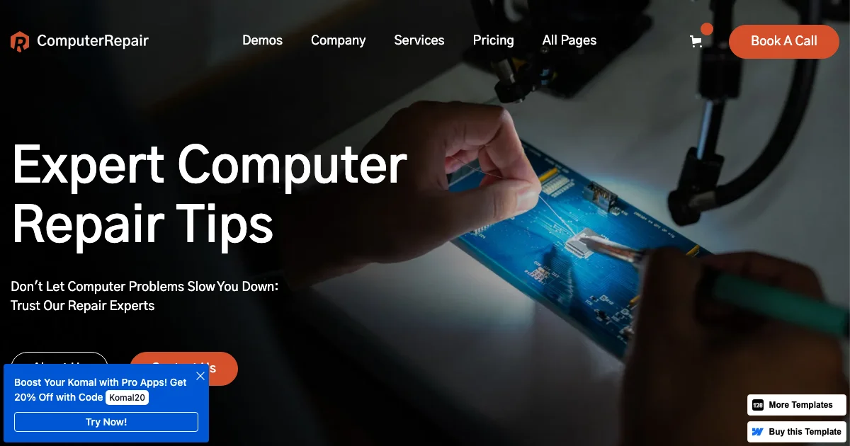 Screenshot of the Computer Repair 128 theme homepage