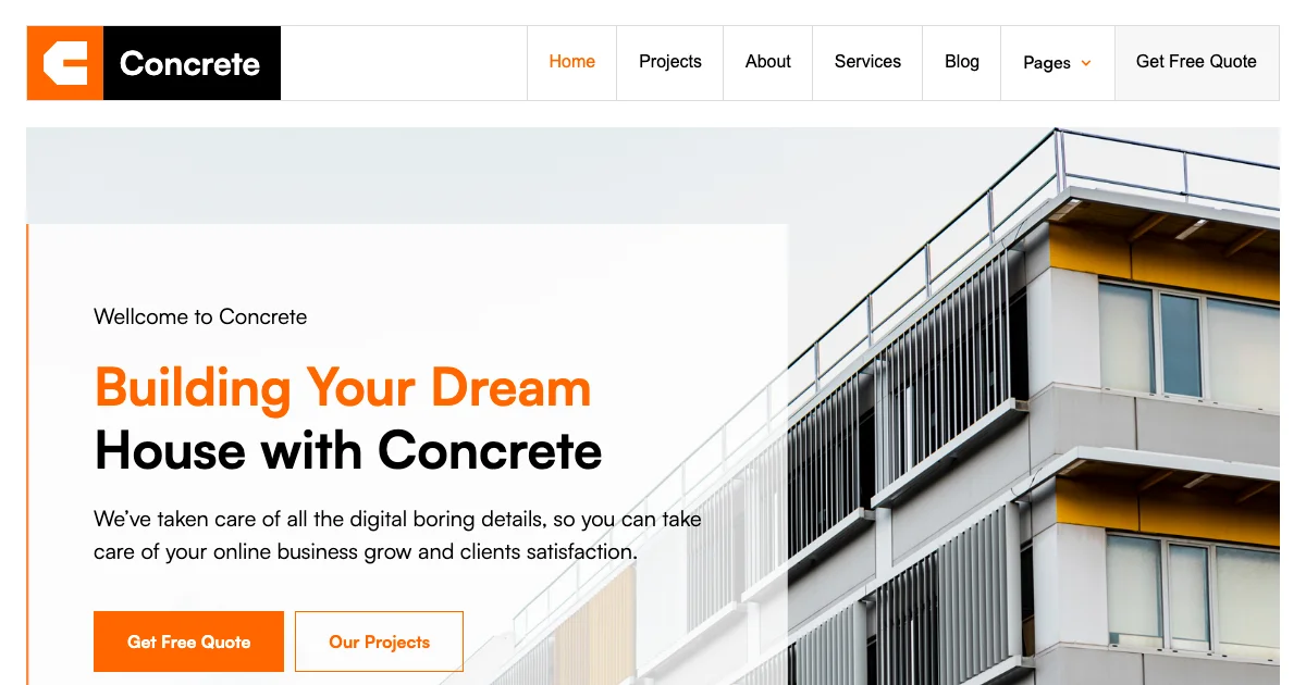 Screenshot of the Concrete theme homepage
