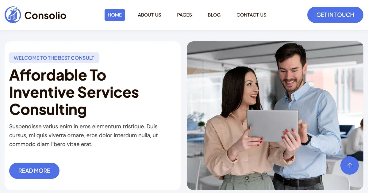 Screenshot of the Consolio theme homepage