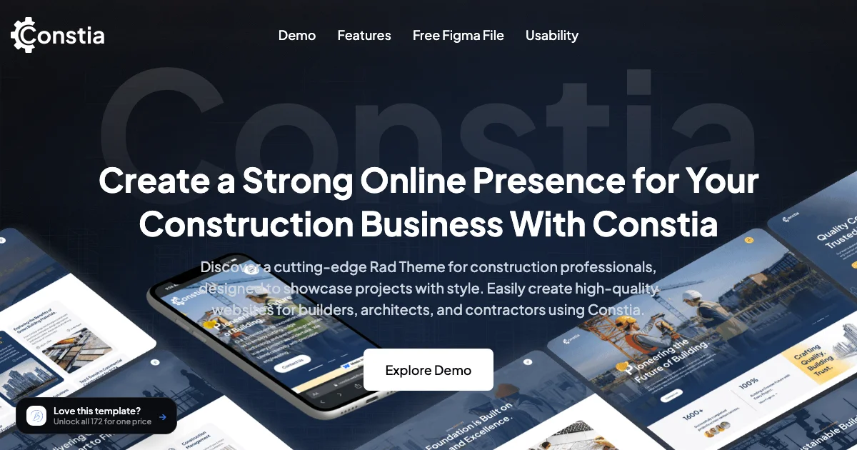 Screenshot of the Constia theme homepage