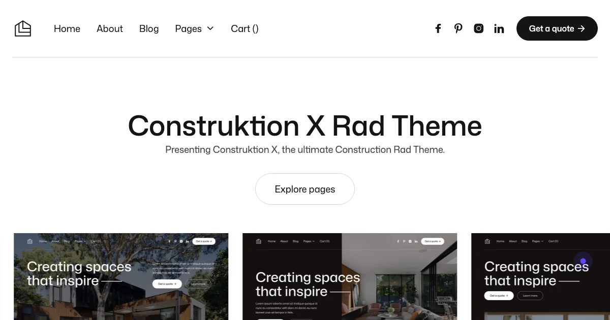 Screenshot of the Construktion X theme homepage