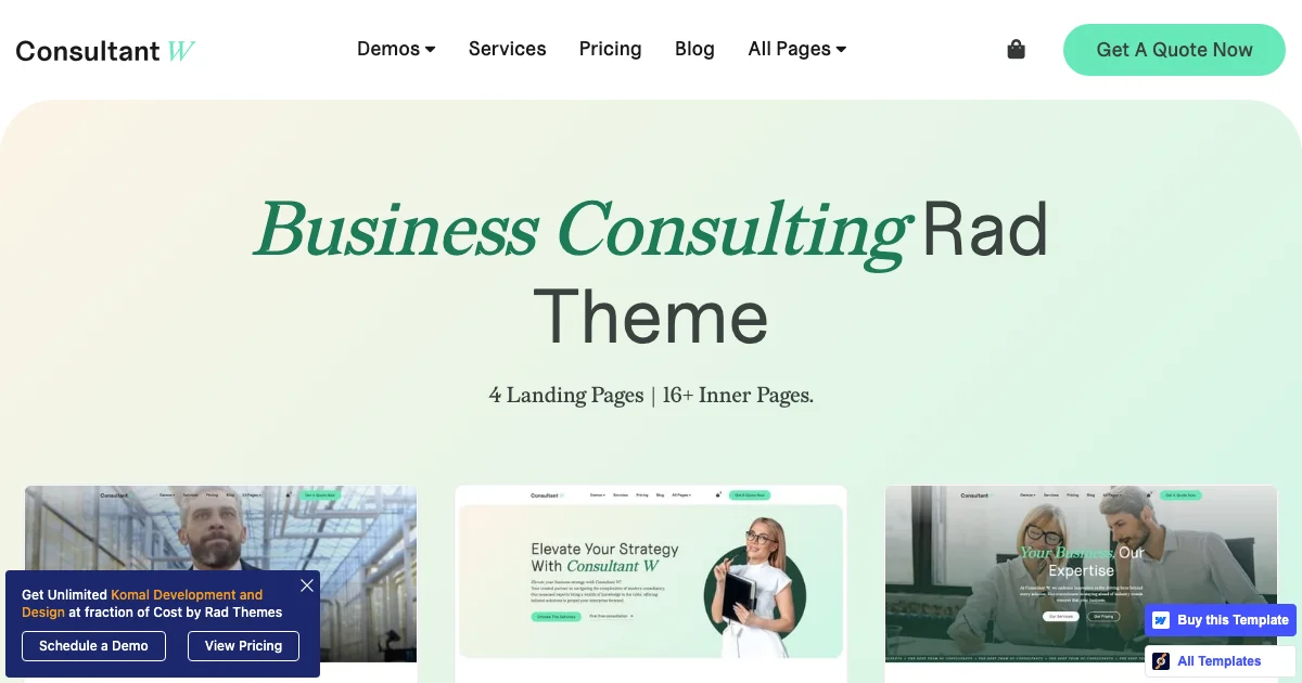 Screenshot of the Consultant W theme homepage