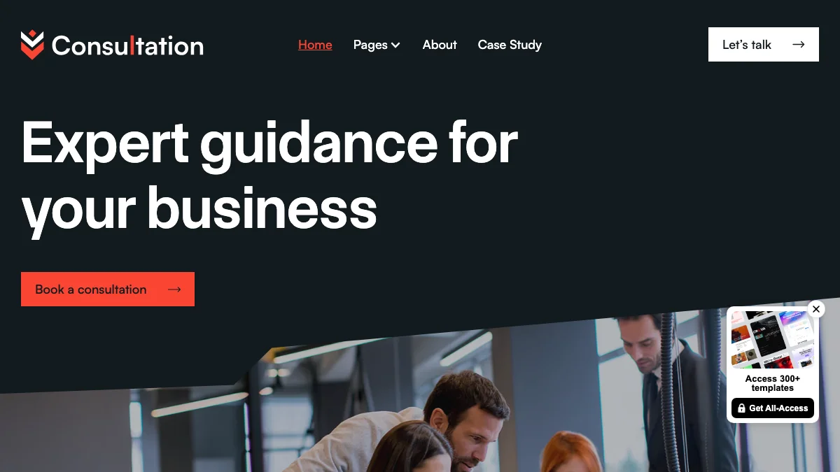 Screenshot of the Consultation theme homepage