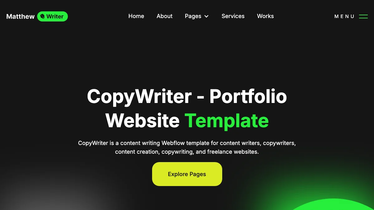 Screenshot of the CopyWriter theme homepage