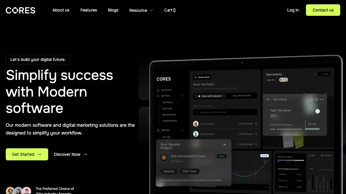 Screenshot of the Cores theme homepage