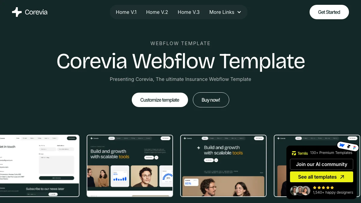 Screenshot of the Corevia theme homepage