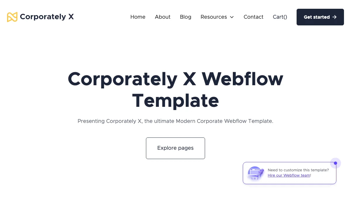Screenshot of the Corporately X theme homepage