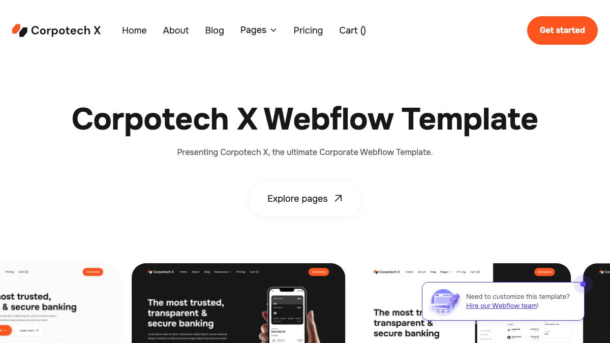 Screenshot of the Corpotech X theme homepage