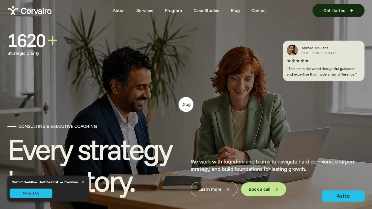 Screenshot of the Corvairo theme homepage