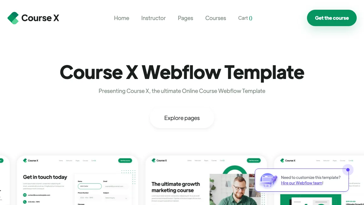 Screenshot of the Course X theme homepage