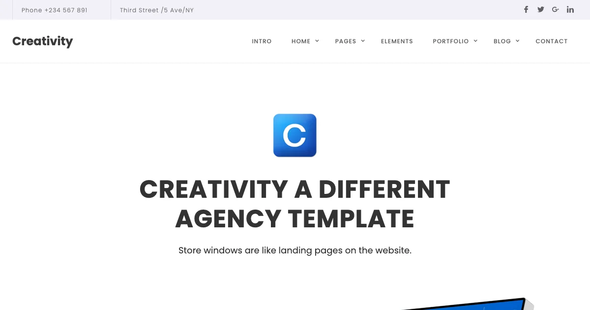 Screenshot of the Creativity theme homepage