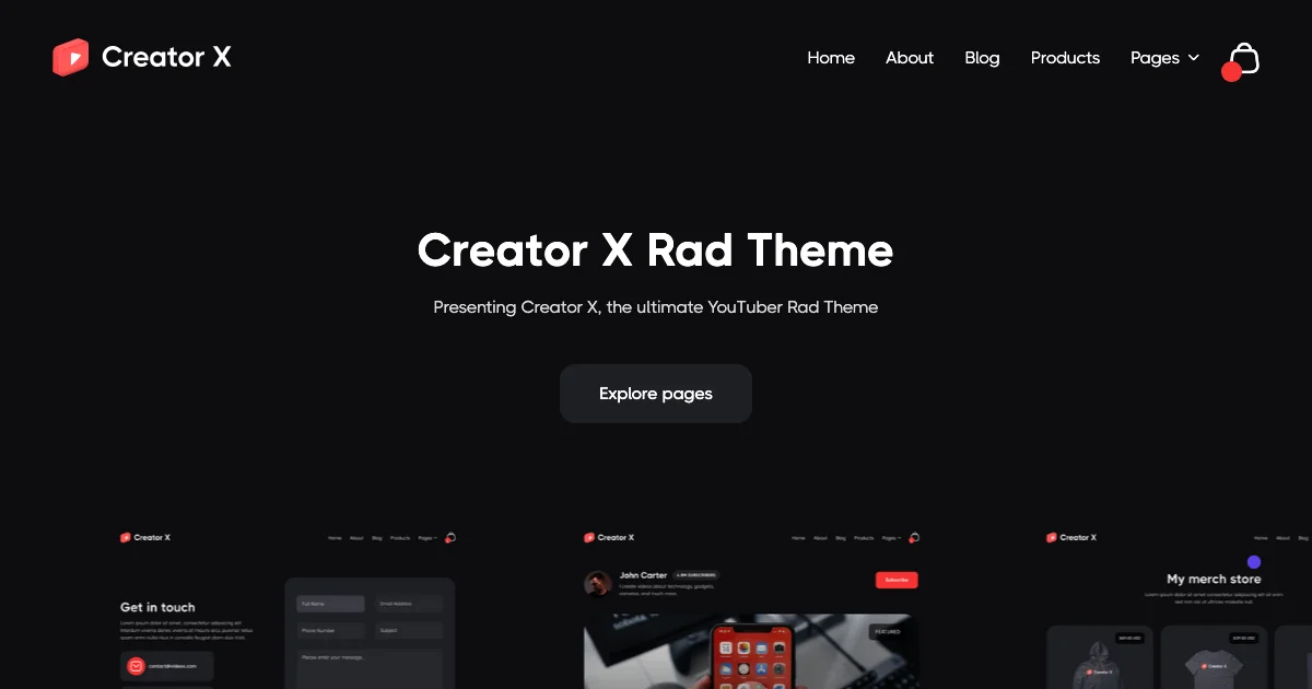 Screenshot of the Creator X theme homepage
