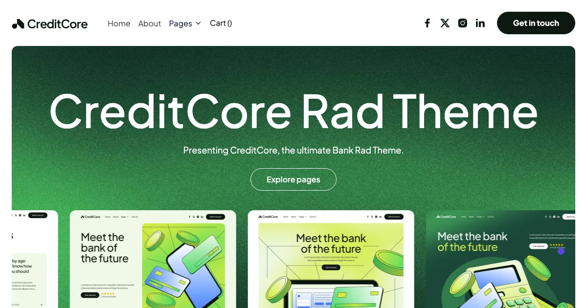 Screenshot of the CreditCore theme homepage