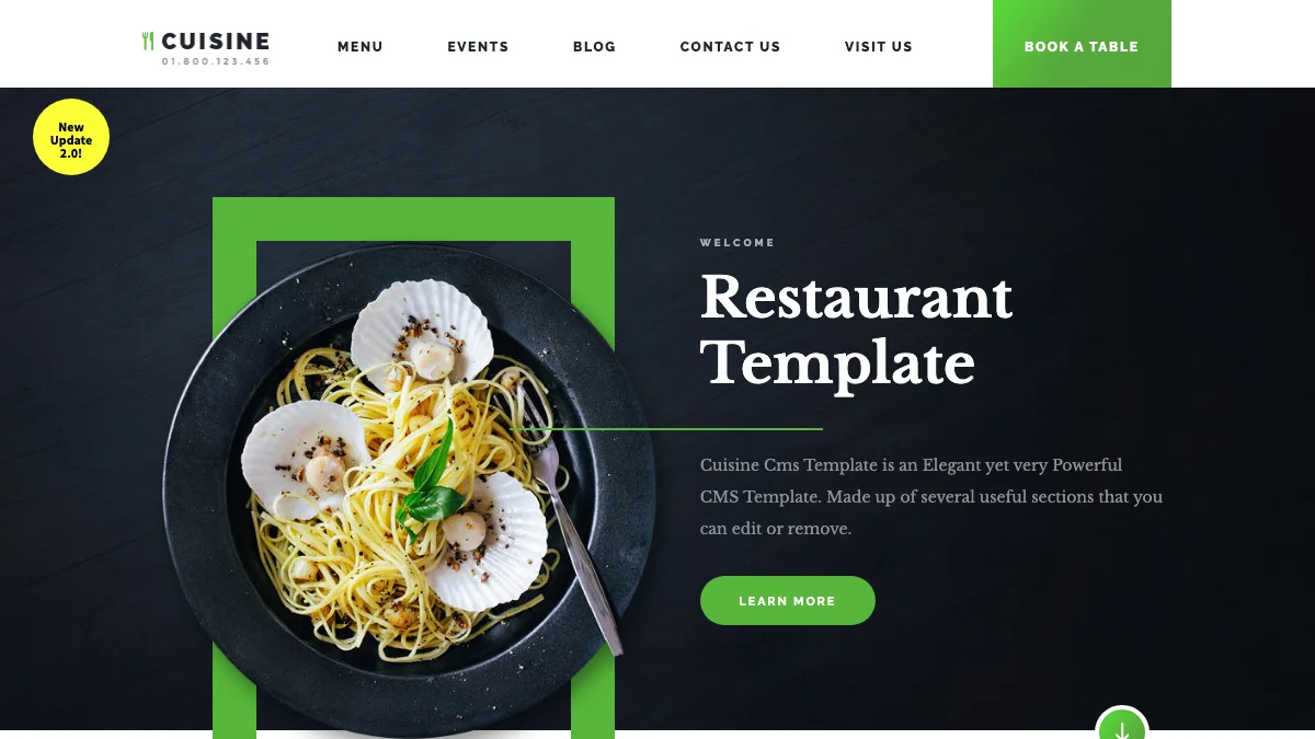 Screenshot of the Cuisine theme homepage