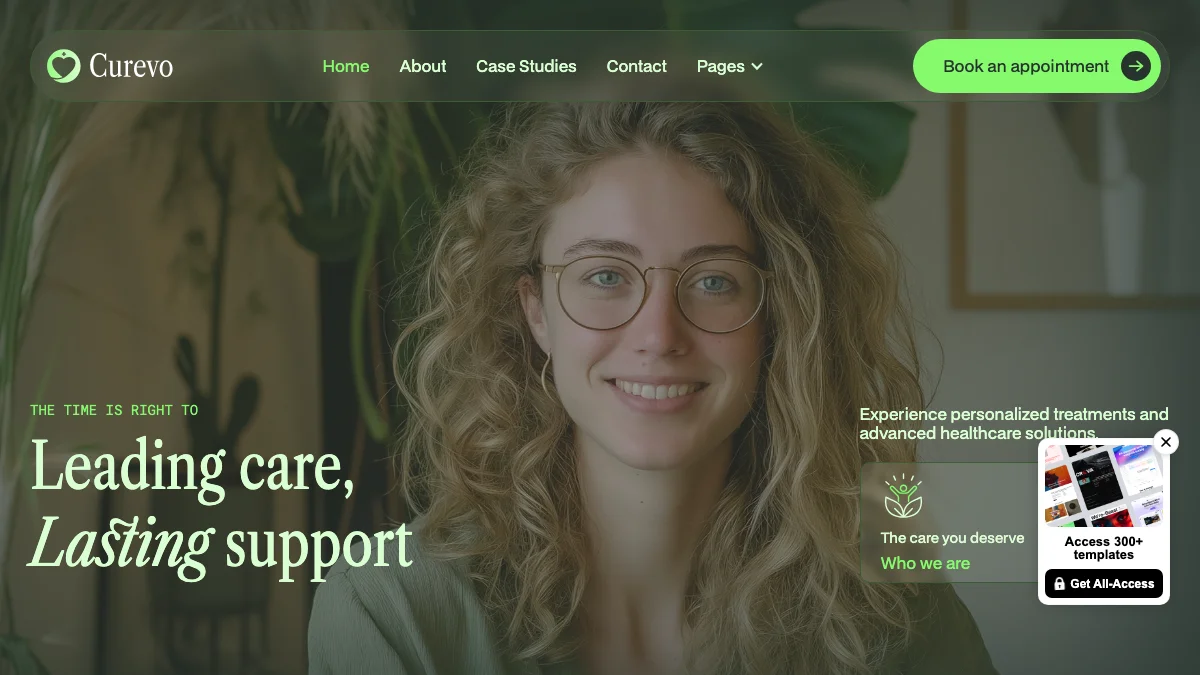 Screenshot of the Curevo theme homepage