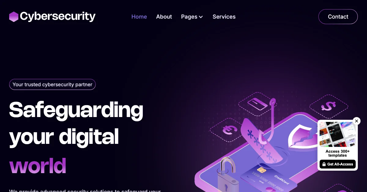 Screenshot of the Cyber Security theme homepage