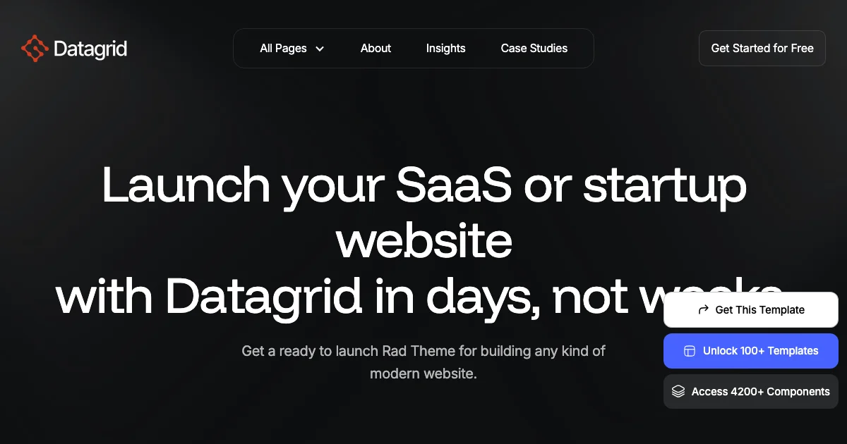 Screenshot of the Datagrid theme homepage