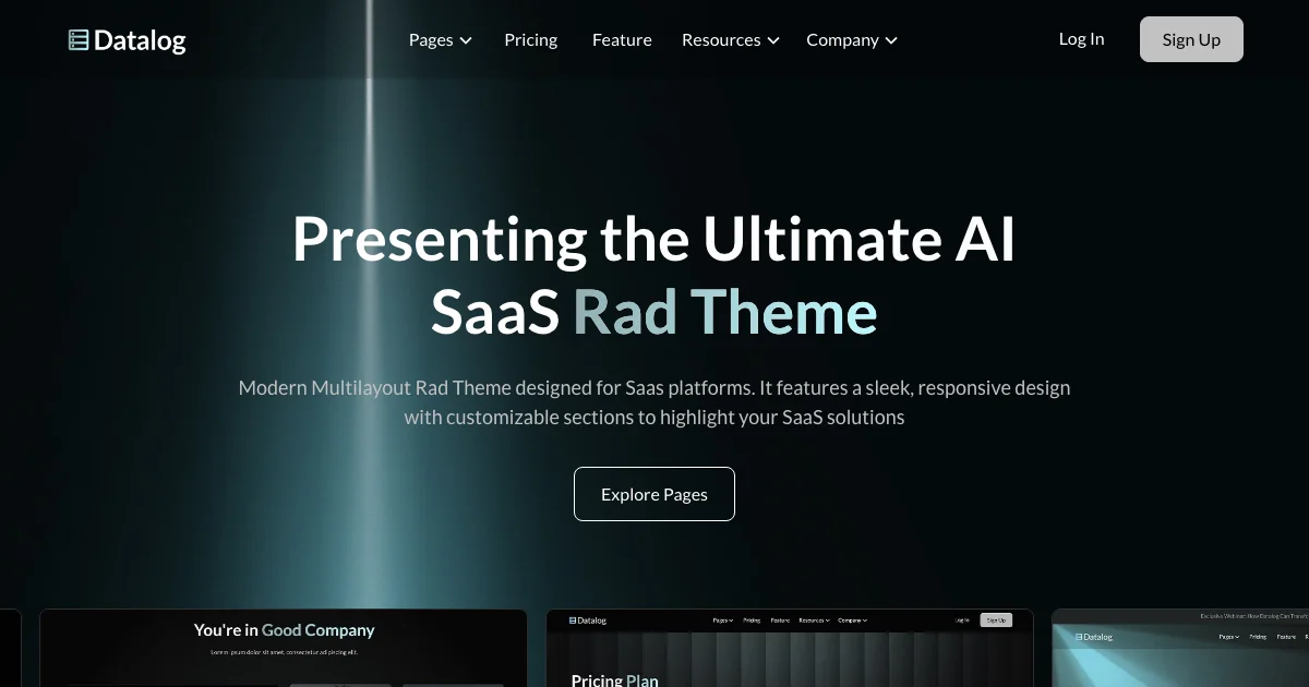 Screenshot of the Datalog theme homepage