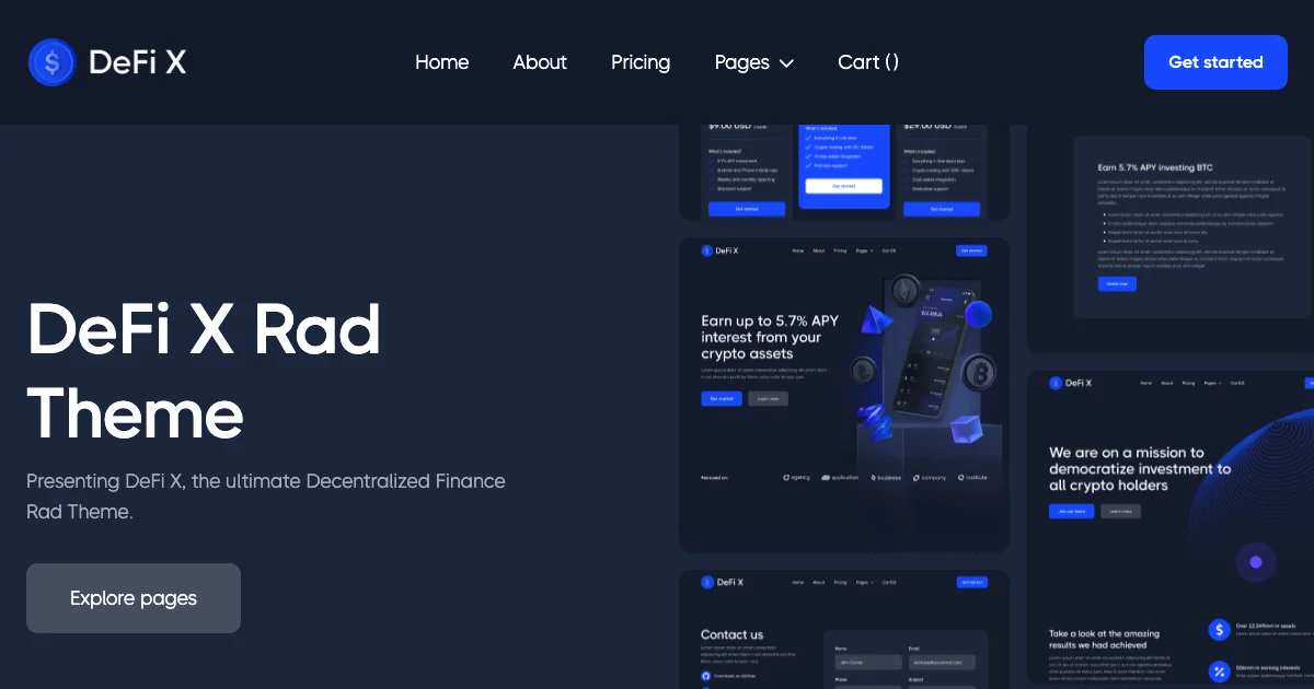 Screenshot of the DeFi X theme homepage