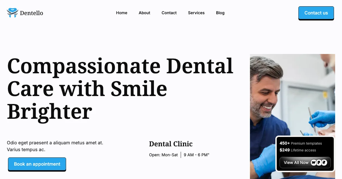Screenshot of the Dentello theme homepage