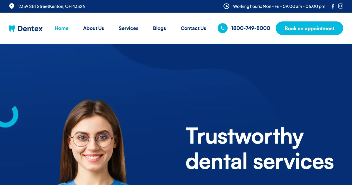 Screenshot of the Dentex theme homepage