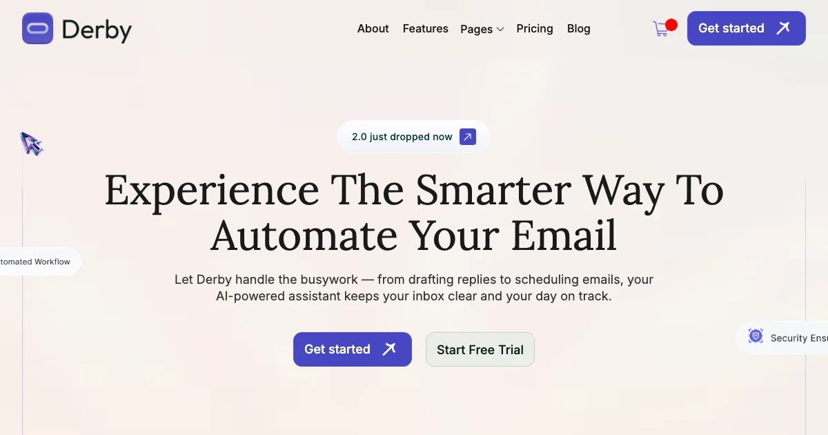 Screenshot of the Derby theme homepage