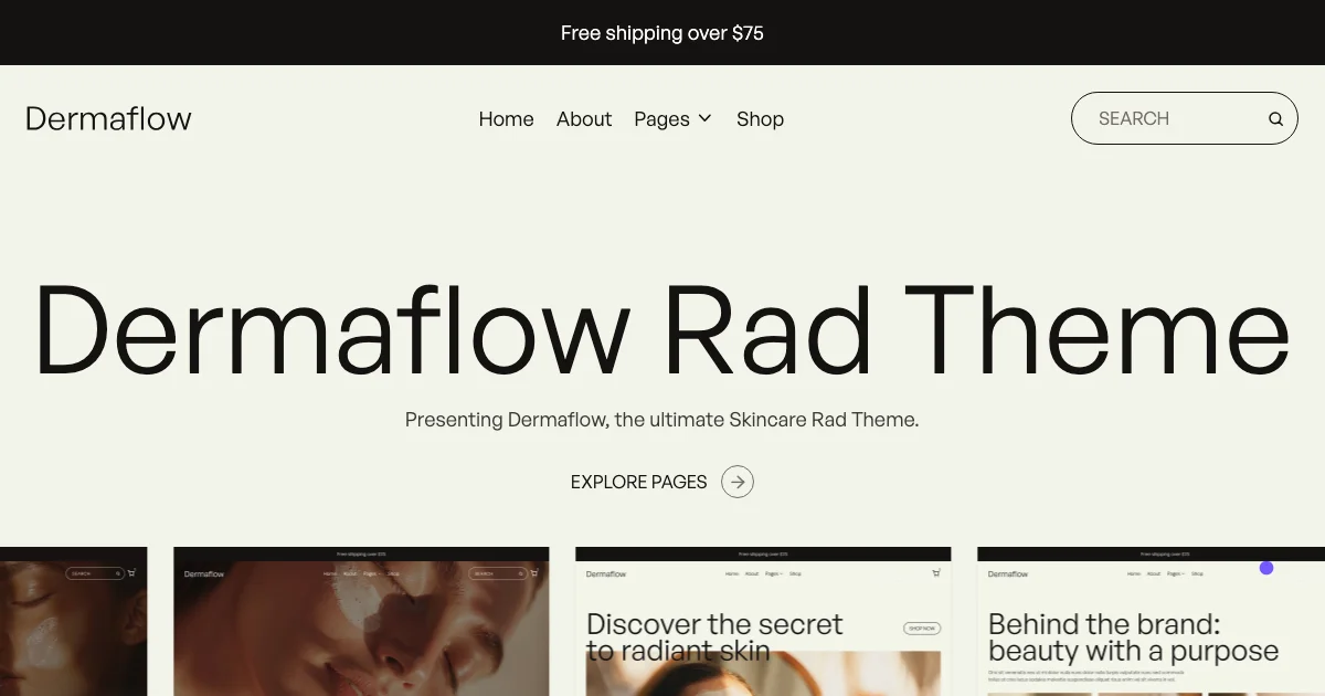 Screenshot of the Dermaflow theme homepage