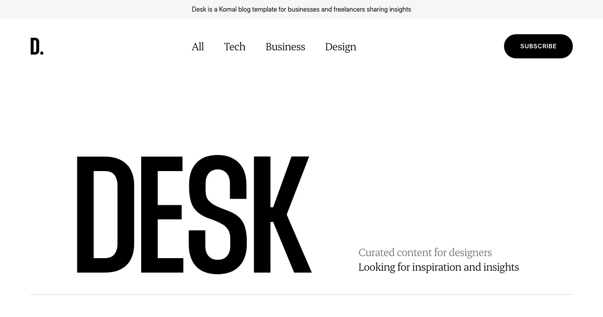 Screenshot of the Desk theme homepage