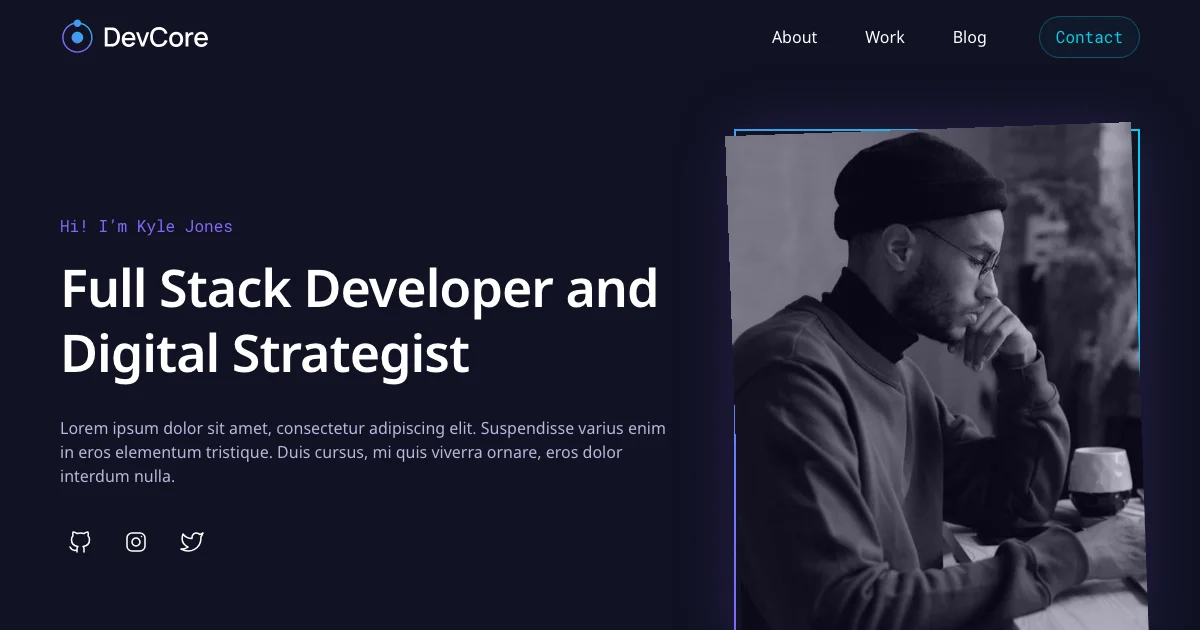 Screenshot of the DevCore theme homepage