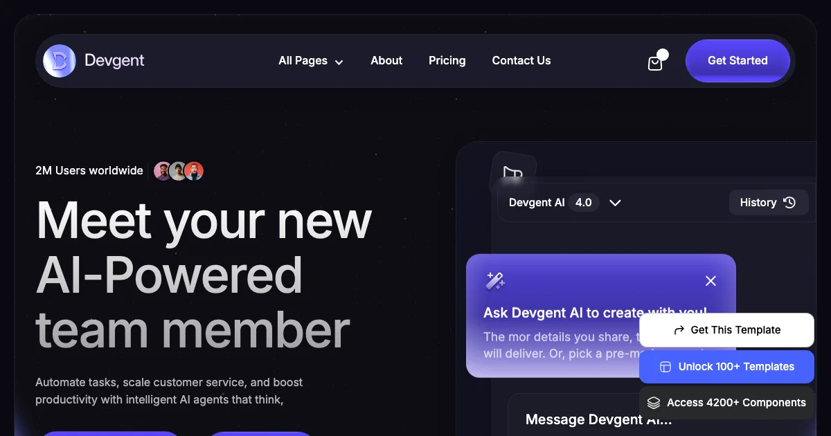 Screenshot of the Devgent theme homepage