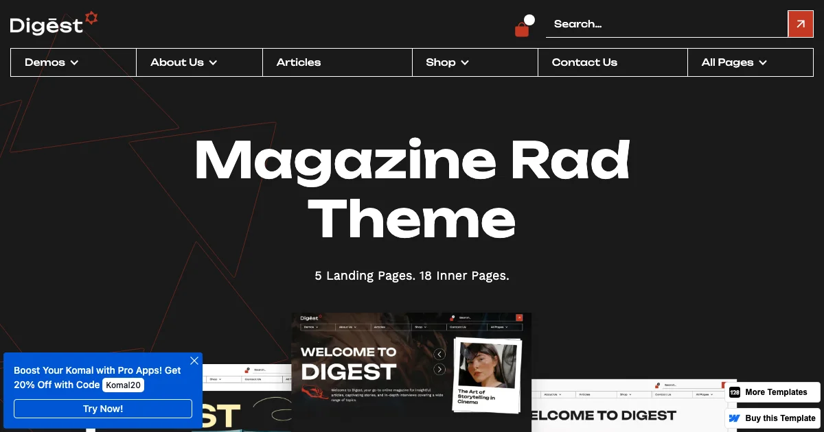 Screenshot of the Digest 128 theme homepage
