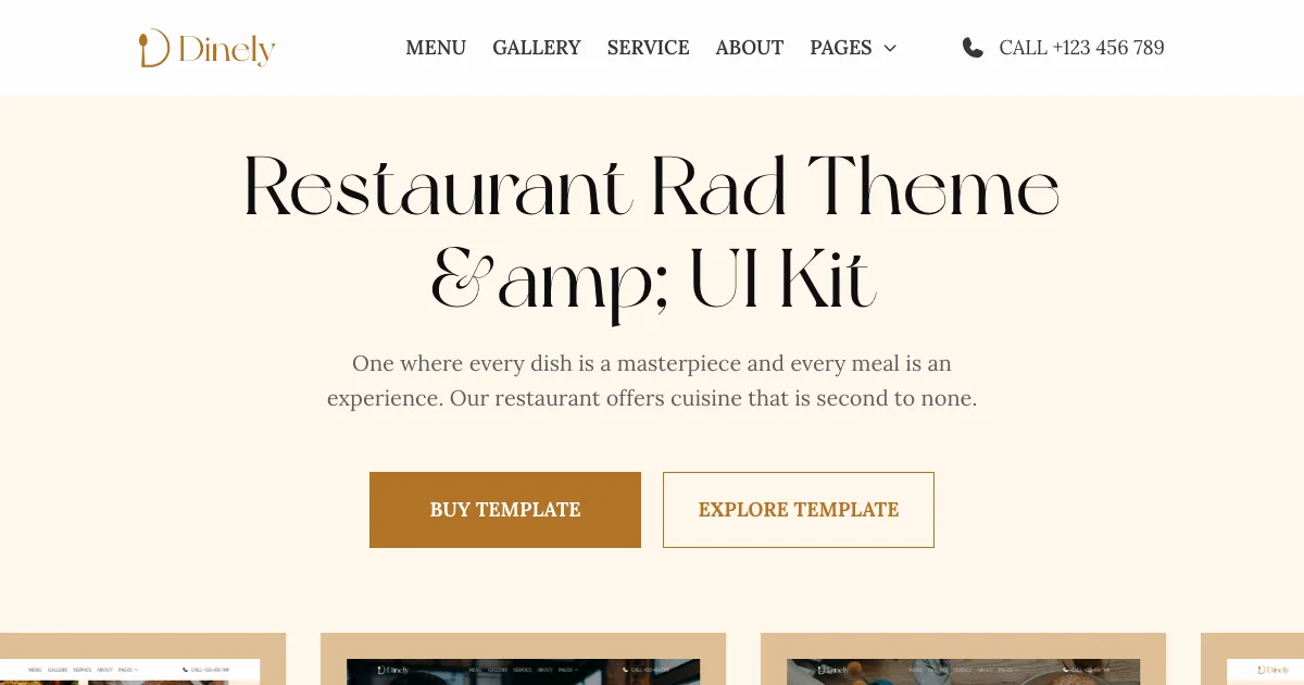 Screenshot of the Dinely theme homepage