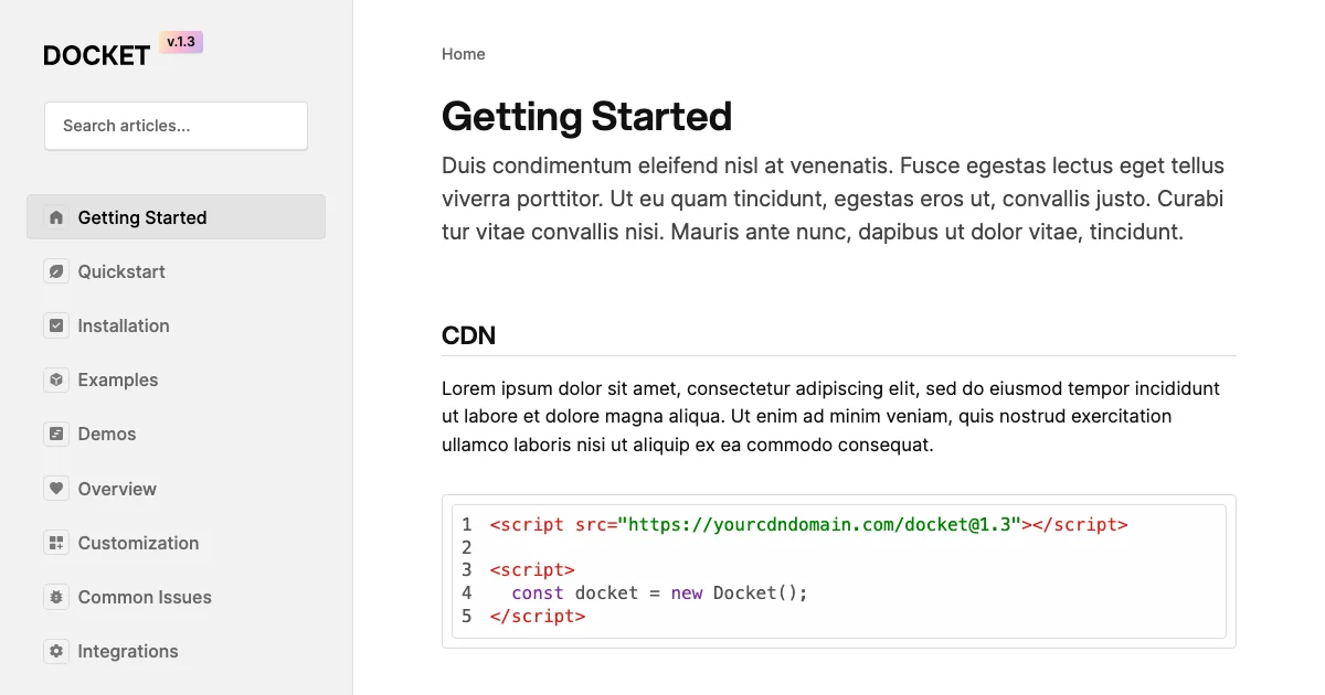 Screenshot of the Docket theme homepage