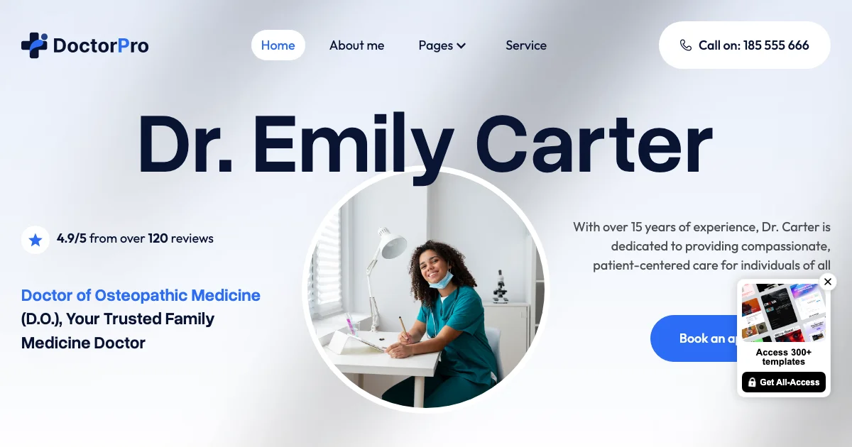 Screenshot of the DoctorPro theme homepage