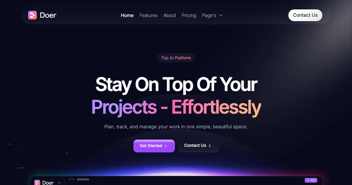 Screenshot of the Doer theme homepage