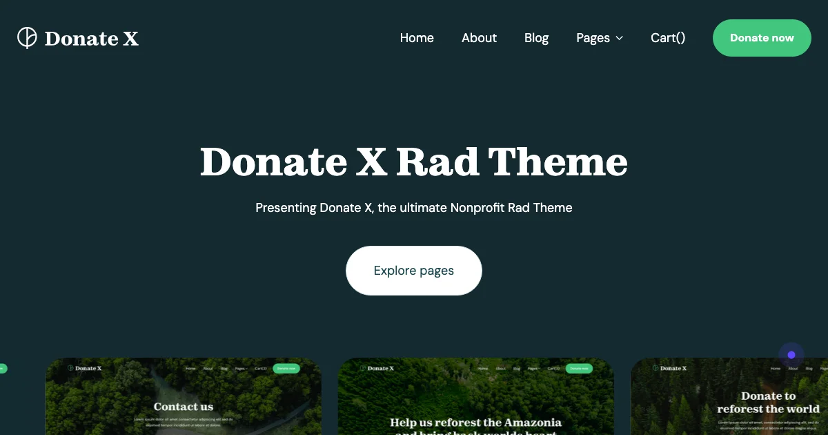 Screenshot of the Donate X theme homepage