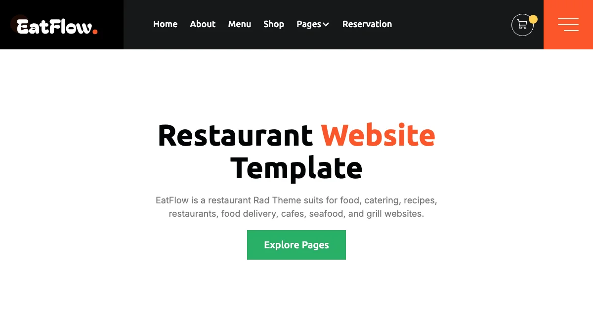 Screenshot of the EatFlow theme homepage