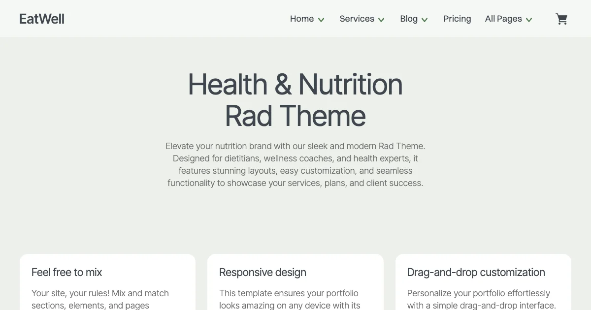 Screenshot of the EatWell theme homepage
