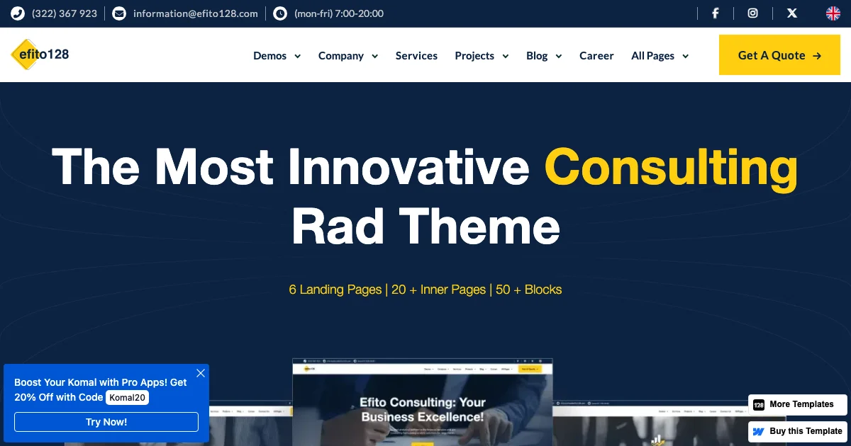 Screenshot of the Efito 128 CMS theme homepage