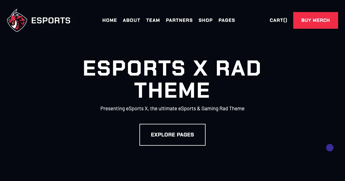 Screenshot of the eSports theme homepage