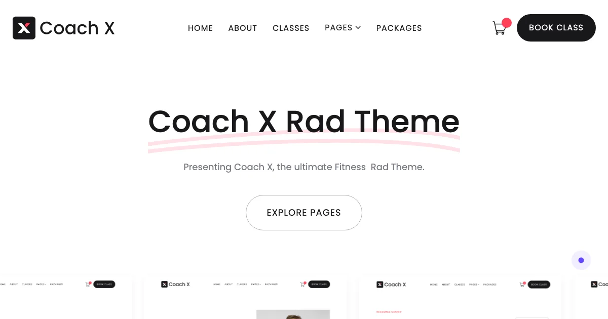 Screenshot of the Fitness X theme homepage