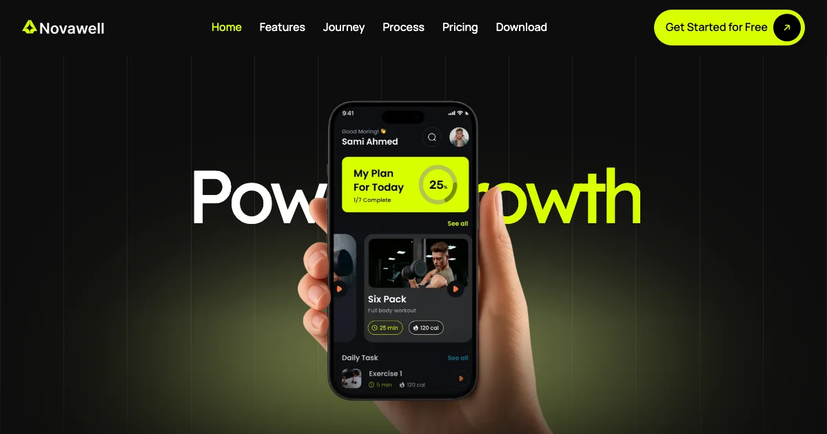 Screenshot of the Novawell theme homepage