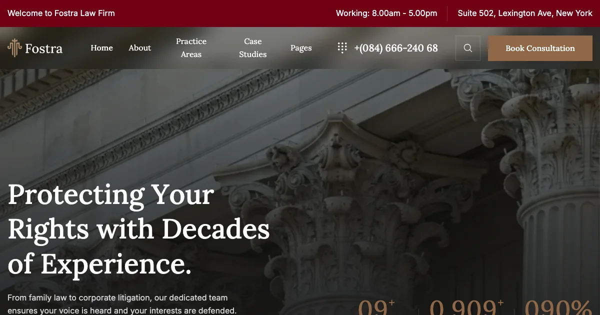 Screenshot of the Fostra theme homepage