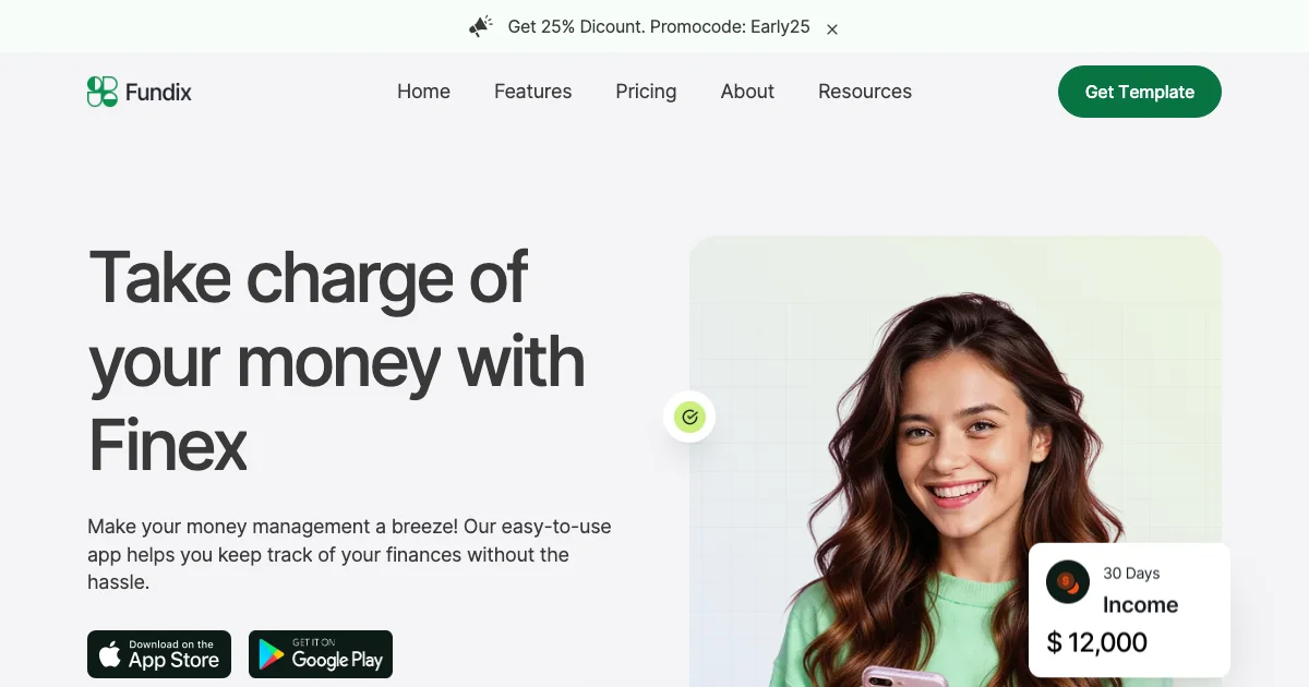 Screenshot of the Fundix theme homepage