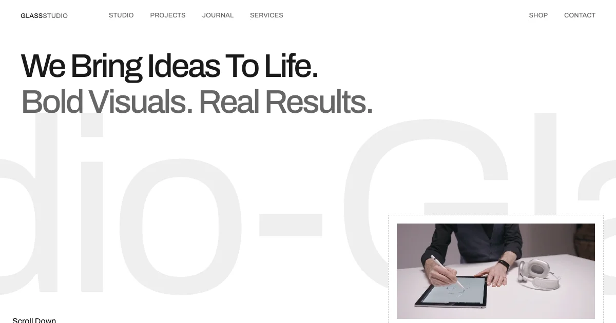Screenshot of the Glass Studio theme homepage
