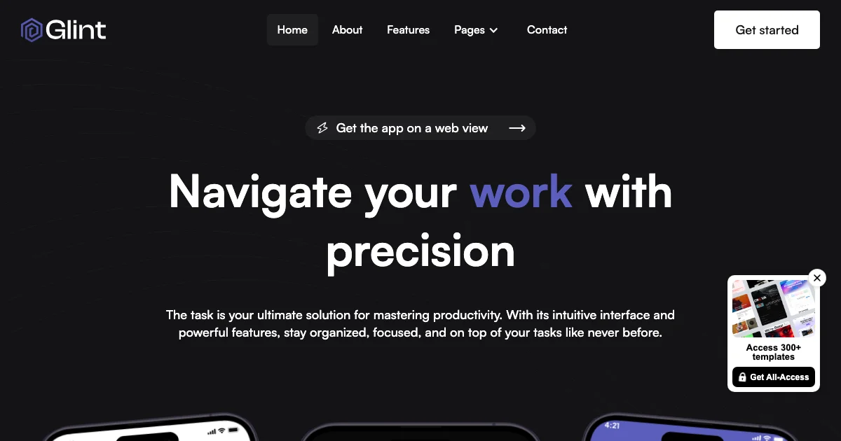 Screenshot of the Glint theme homepage