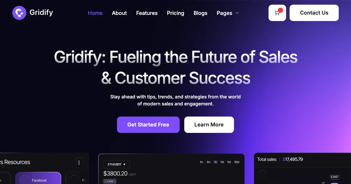 Screenshot of the Gridify theme homepage