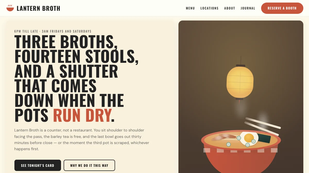 Screenshot of the Lantern Broth theme homepage